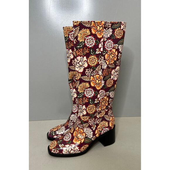 Larroude Shoes - Larroude $485 Ricky Boot In Wine Ikebana Floral Print Leather Size 8.5 Y2K
